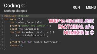 Write a Program in C to calculate factorial of a number  || #coding #programming #code