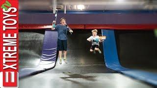 Trampoline Park X-Shot Blaster Showdown! Sleepy Sneak Attack Squad.