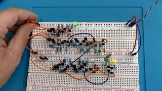 3-bit transistor-based full-adder on a breadboard