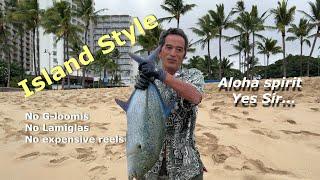 How to fish for Ulua and Omilu Island Style, "The Wall" at Waikiki beach, Hawaii