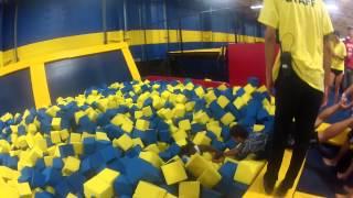 fat girl gets stuck in foam pit at sky high