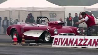 Corvette C1 1957 Drag Racing 1/4 Mile - Revs, Burnout and Engine sound - Rivanazzano Dragway