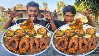 Spicy Fish curry with rice eating challenge, Indian food eating video