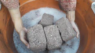 New mini biscuitGritty brown dirt foamy water+dry ASMR crumbling video 