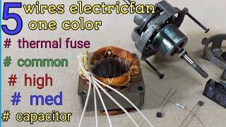 5 wires electric fan one colors  identify , common, High,Med,low, capacitor,and asymble JM TUTORIAL