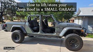 How to Remove your Jeep Gladiator Roof using tie down straps in SMALL GARAGE [ep 49]