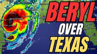 Hurricane Beryl is moving over eastern Texas. Heavy rain and strong winds over Houston.