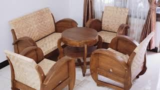 Satu Set Kursi Meja Tamu Jawa Kuno Antik Jati Rotan Munthon Furniture Meuble Rumah Joglo Limasan