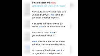 Beispielsätze mit 'Weil' #deutsch #german #deutschlernen #shortsvideo #shorts #b1 #b2