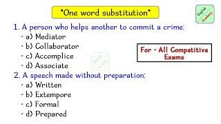 one word substitution 5 for all competitive exams #EnglishacademybyDeepak KR