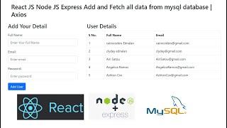 React JS Node JS Express Add and Fetch all data from mysql database | Axios