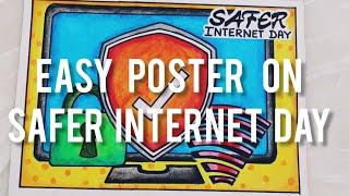 Safer Internet Day Drawing Easy steps / Safer Internet Day Poster / Cyber Safety Poster Drawing