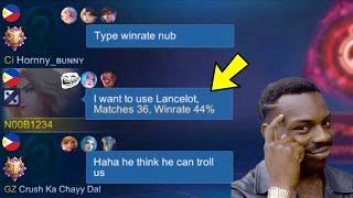 NOOB1234 LANCELOT FAKE WINRATE PRANK!! | TEAMMATES' REACTIONS WERE HILARIOUS!  (LAUGHTRIP!) - MLBB