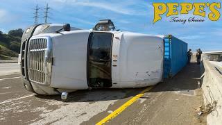 Container Rollover Accident Shuts Down Freeway!