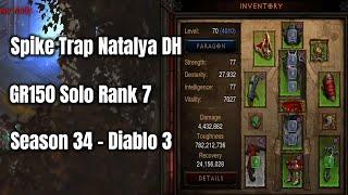 Season 34 Natalya Spike Trap Demon Hunter GR150 Solo Rank 7 - Diablo 3