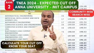 TNEA 2024 | Expected Cut Off | Rank 2 | Anna University MIT Campus | Department Wise &Community Wise