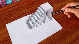 Very easy3d drawing stairs on paper - How to draw 3d / optical illusions drawing 3d / trick art 3d