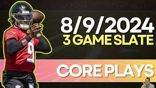 Preseason NFL DFS 8/9/2024 - Core Plays and Players To Watch: Friday 3 Game Slate