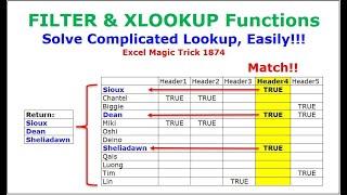 FILTER & XLOOKUP to Match One Column, Get All TRUEs in Column & Return All Row Headers. EMT 1874