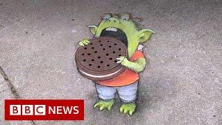 David Zinn: Street art that washes away in the rain - BBC News