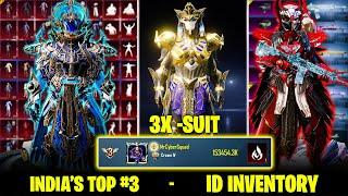  INDIA'S #3 POPULARITY RANK ID 3X MAX X-SUIT & 150+ MYTHIC + 34 GUN LAB FULL INVENTORY TOUR IN BGMI