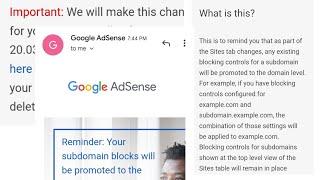 Reminder: Your subdomain blocks will be promoted to the domain level in three days #googleadsense