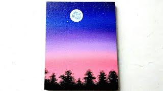 Full Moon Scenery Painting Step by Step | Simple Acrylic Painting