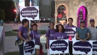 Izmir Clock Tower is illuminated with purple lights