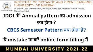 IDOL Online admission process 2021 22 Annual Pattern CBCS pattern Mumbai University
