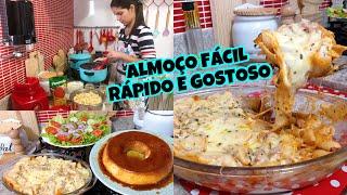 ALMOÇO COMPLETO RÁPIDO: MACARRÃO Á TOSCANA | PUDIM DE 20 MINUTOS + SALADA