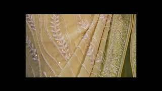 Beautifully Handcrafted Lucknowi Chikankari Pure Georgette Green Saree | Ada Designer Chikan Studio