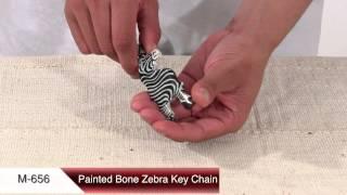 Hand Carved and Painted Bone Zebra Key Chain from Africa Imports