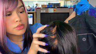 ASMR Sassy TSA Agent (Accent) Checks Your Bag & Scalp | Scalp Check & Scratch, Hair RP, light gum