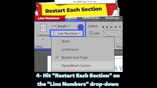 Line Numbers - Restart Each Page #wordtutorial #linenumber #thebenny