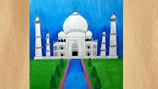 Draw Taj Mahal With Oil Pastels I Beautiful Taj Mahal Drawing Tutorial I seven wonders drawing