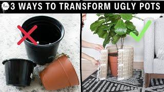 Easy Planter Pots HACK IN MINUTES! 3 Ways To Transform Ugly Plastic Pots  Complete Makeover