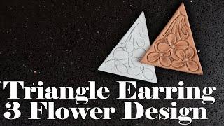 Leather Carving Triangle Earrings Three Flowers