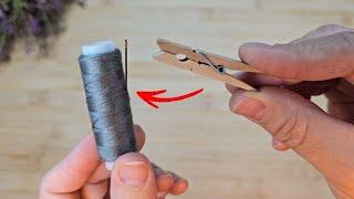 Few know,  the easiest way to thread a needle with a clothespin