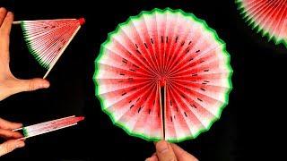 DIY Life Hacks with Paper: How to make a cute Watermelon Paper Fan  Hand fan