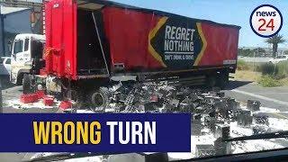 WATCH: Oh beer! Crates of alcohol crash out of beer truck in Cape Town