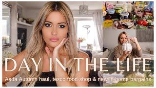 DAY IN THE LIFE - Asda autumn haul, tesco food shop, new in Home bargains + makeup organisation
