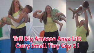 Tall big woman amazon wrestling and lift carry short tiny guy | Tall big girl lift carry tiny man