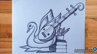 Vasant Panchami Poster Drawing With Pencil | Saraswati Drawing | God Drawing Easy