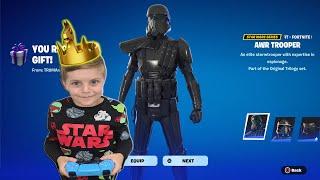 Gifting My 10 Year Old Kid NEW Fortnite STAR WARS Skins FULL Gameplay AWR TROOPER & CHEWBACCA