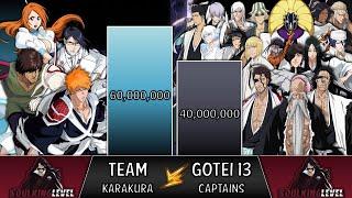 TEAM Karakura VS GOTEI 13 Captains POWER LEVELS 2024  (BLEACH Power Levels)