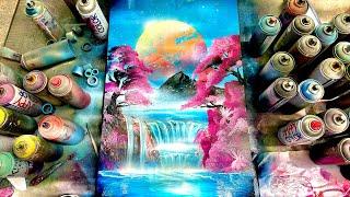 ADVANCED TUTORIAL - Cherry trees by Waterfalls - SPRAY PAINT ART by Skech