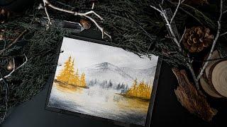 Create a vibrant watercolor forest and river scene - step-by-step