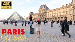 Paris Winter Walk 2023 | December Walk 4K | Musée du Louvre