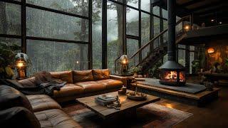 Soft Jazz at Cozy Rainforest Cabin Ambience - Relaxing Jazz Music & Rain Sounds for Stress Relief ️