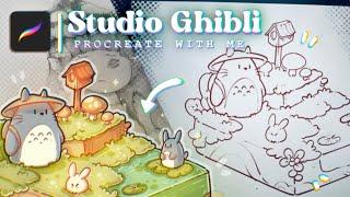 Studio Ghibli painting / Cozy procreate isometric tutorial / procreate with me /digital art practice